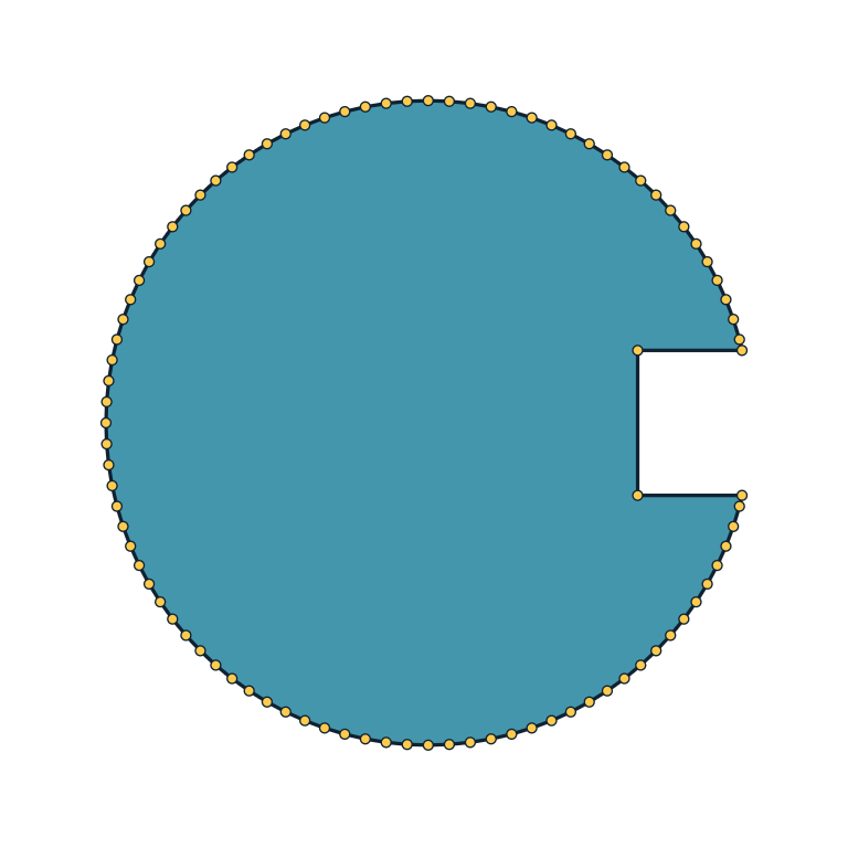 Circle with a keyway and visible exact curve edges