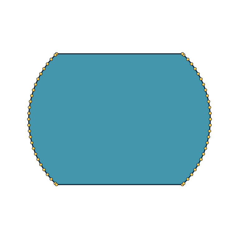 Circle with two flats and visible exact curve edges
