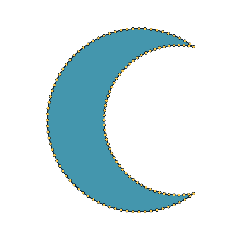 Filled crescent with visible exact curve edges and vertices