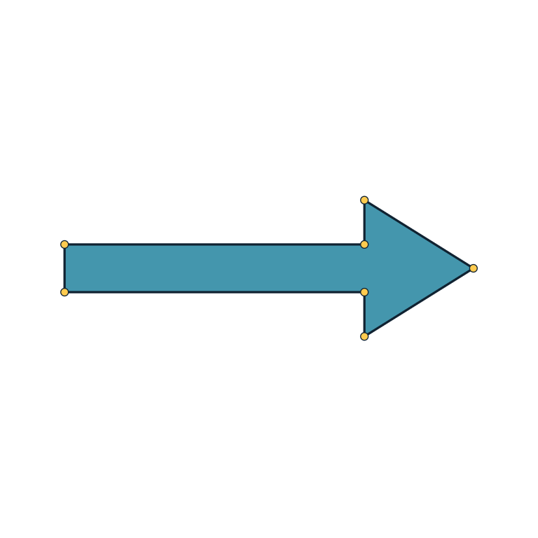 Filled planar arrow with visible edges and vertices