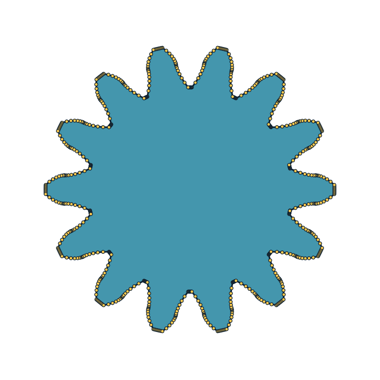 Filled cycloidal gear profile with visible edges and vertices