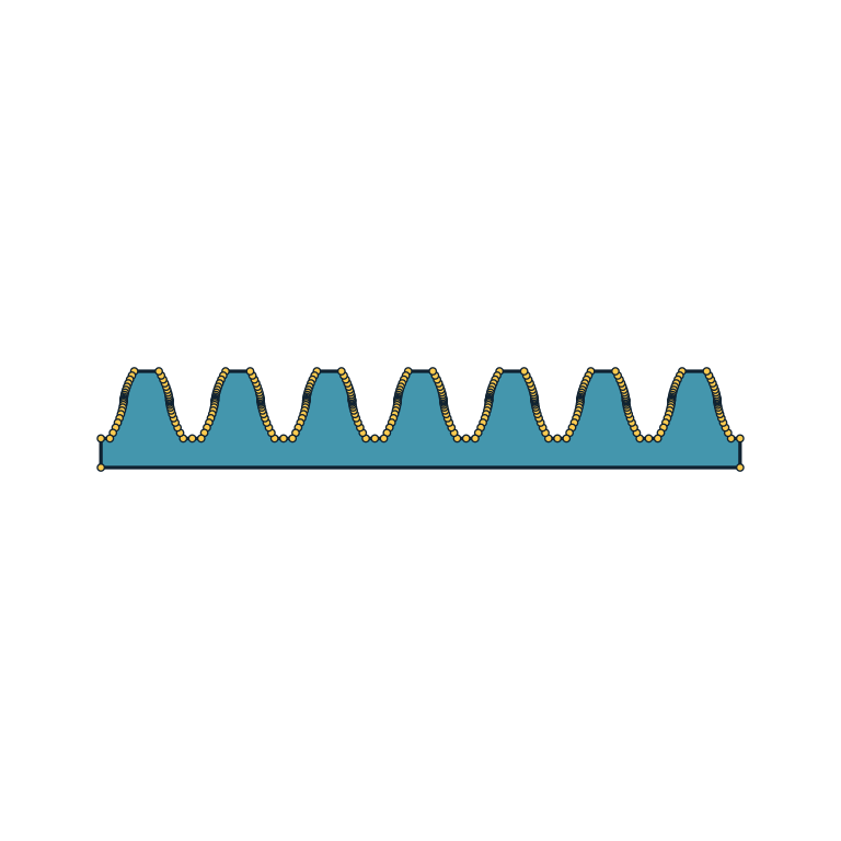 Filled cycloidal rack profile with visible edges and vertices