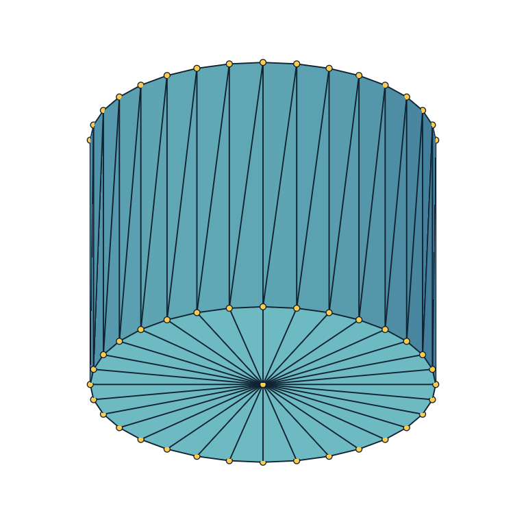 Sampled cylinder with visible faces, edges, and vertices