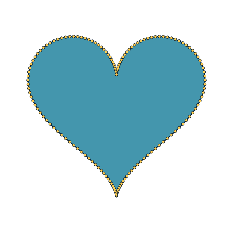 Filled heart with visible edges and vertices
