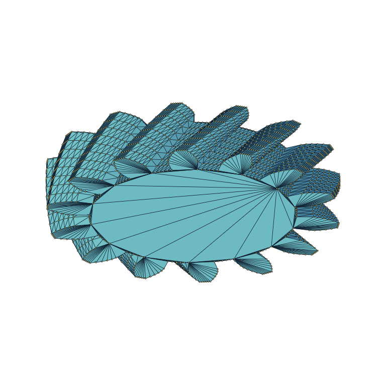 Helical involute gear with visible faces, edges, and vertices