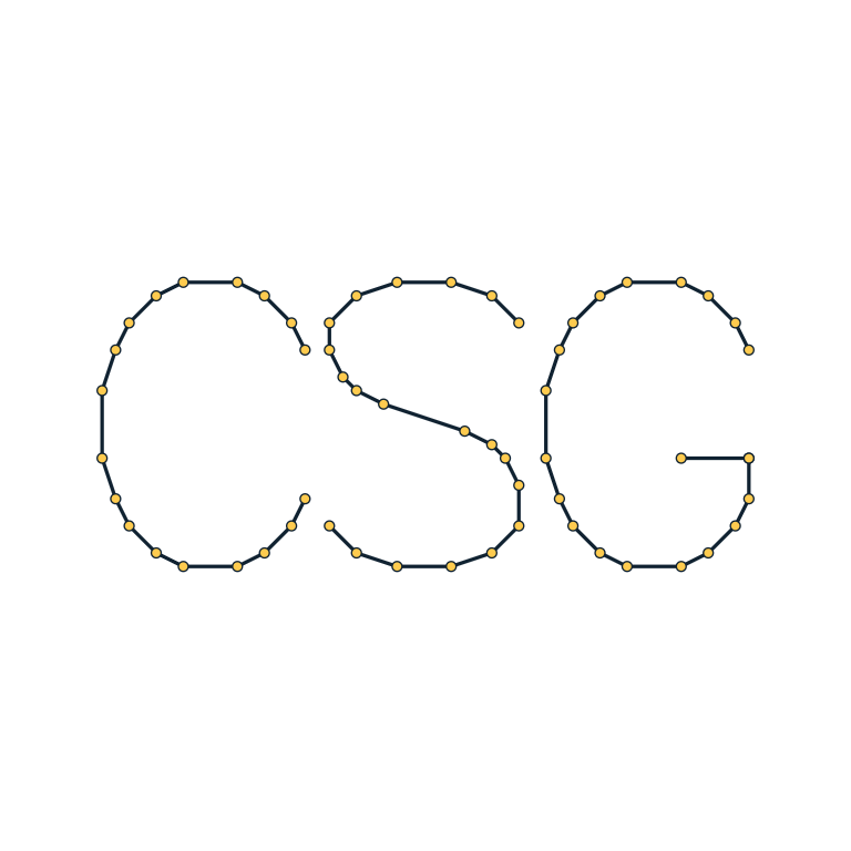 Open Hershey text curve strings with visible edges and vertices
