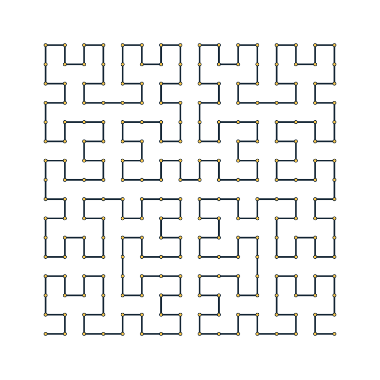 Open Hilbert curve strings with visible edges and vertices