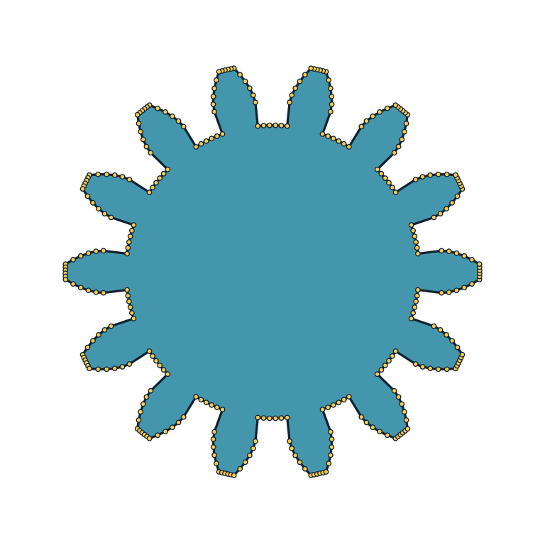 Filled involute gear profile with visible edges and vertices