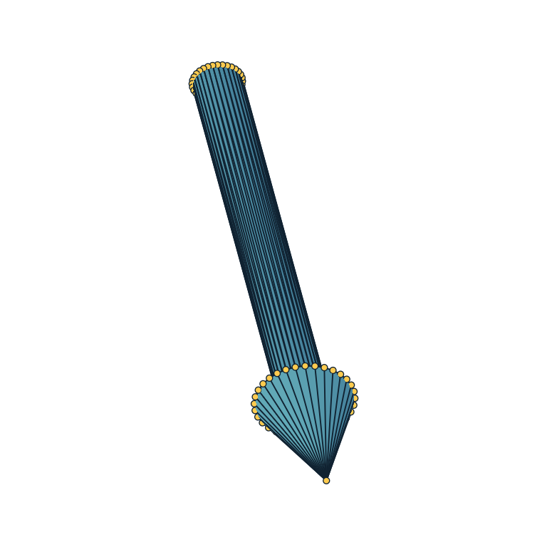 Three-dimensional arrow with visible faces, edges, and vertices