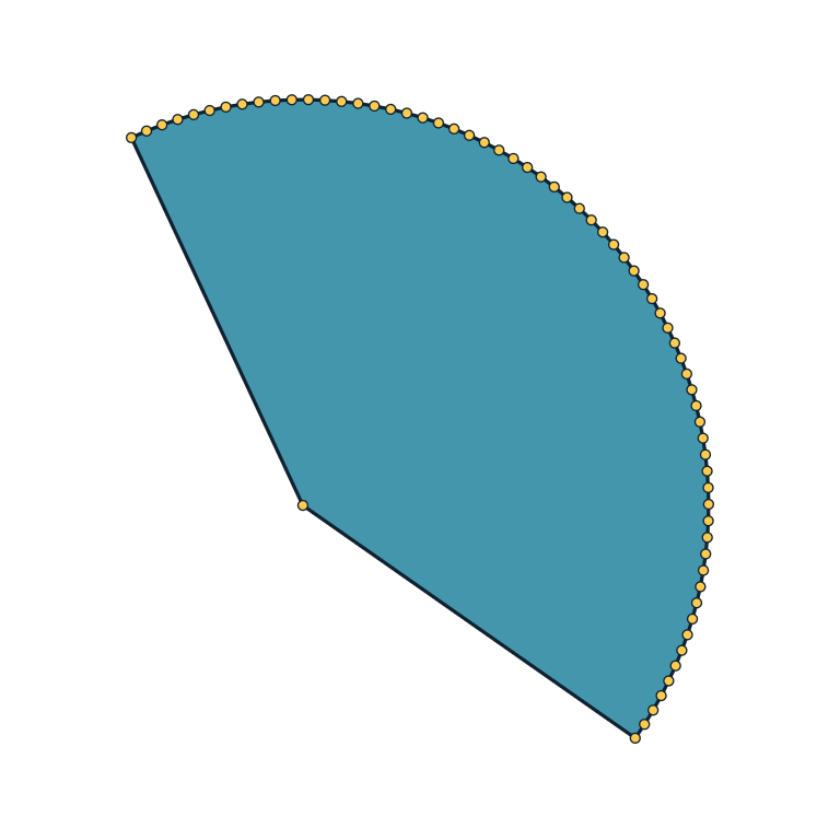 Filled circular sector with visible edges and vertices