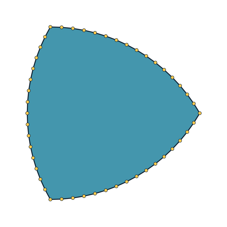 Filled Reuleaux polygon with visible exact curve edges and vertices