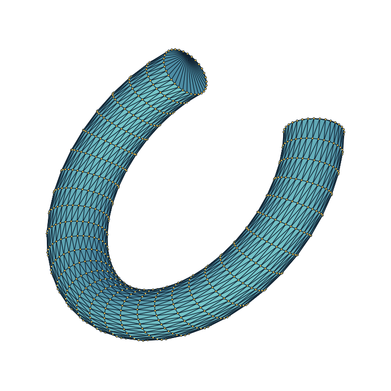Planar region revolved into a solid with visible faces, edges, and vertices