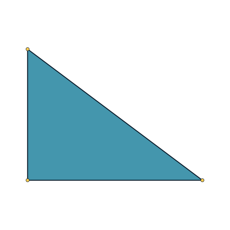 Filled right triangle with visible edges and vertices