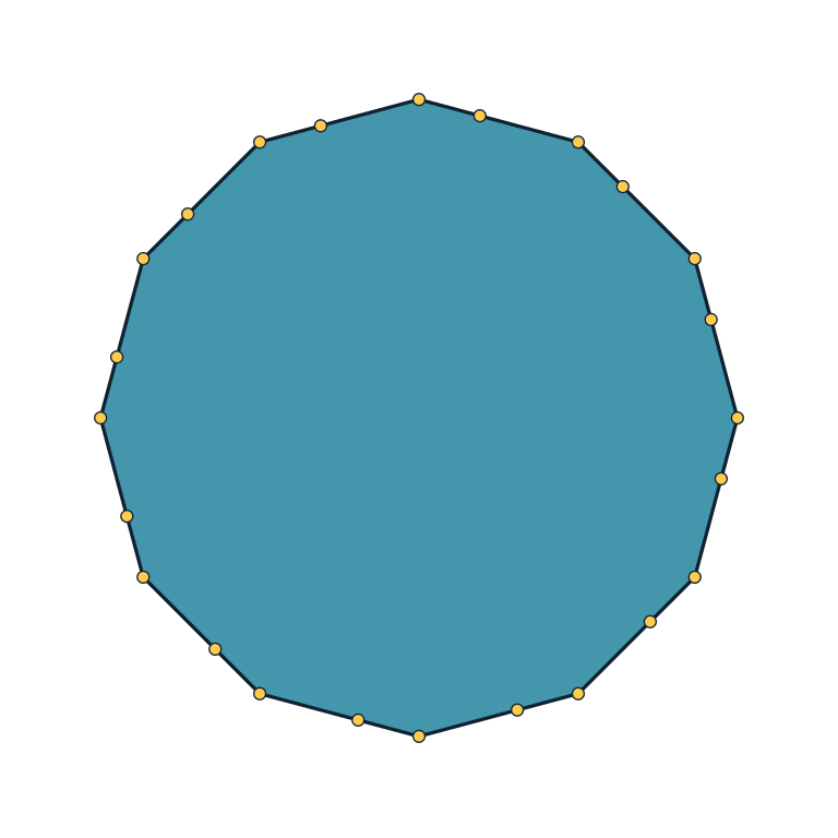 Filled planar slice of a three-dimensional solid with visible exact edges and vertices