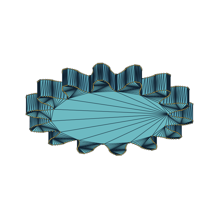 Cycloidal spur gear with visible faces, edges, and vertices