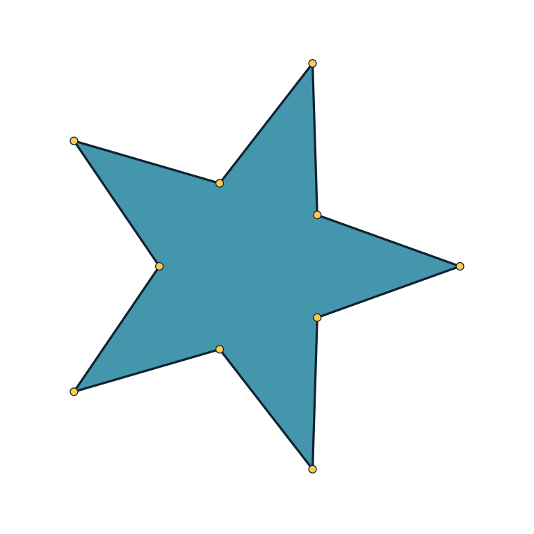 Filled star with visible edges and vertices