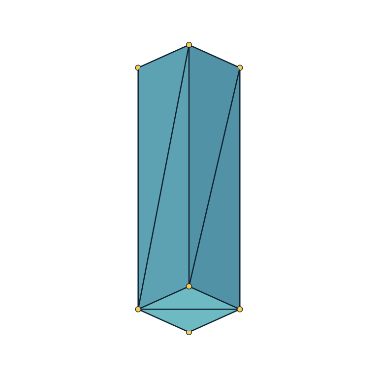 Planar region swept along a path into a solid with visible faces, edges, and vertices