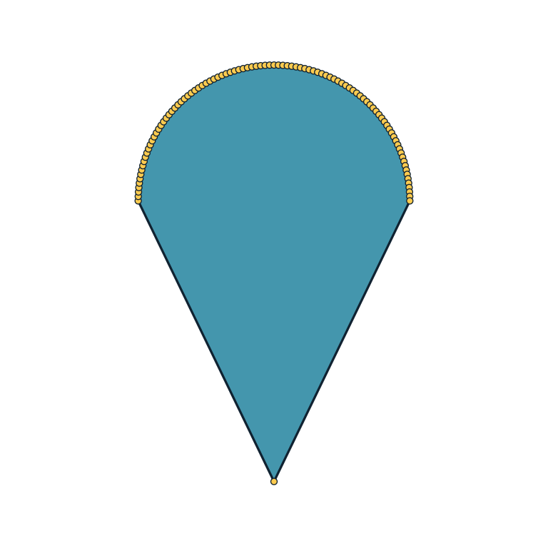Filled teardrop with visible edges and vertices