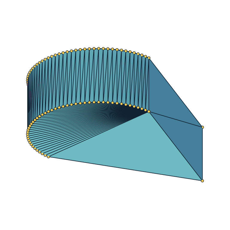 Extruded teardrop solid with visible faces, edges, and vertices