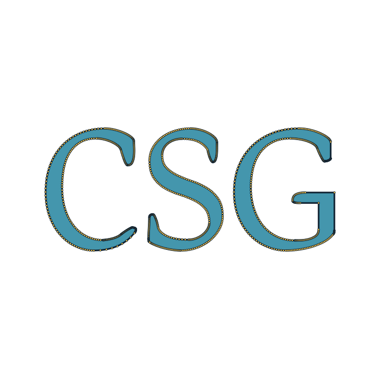 Filled TrueType glyph regions with visible exact edges and vertices