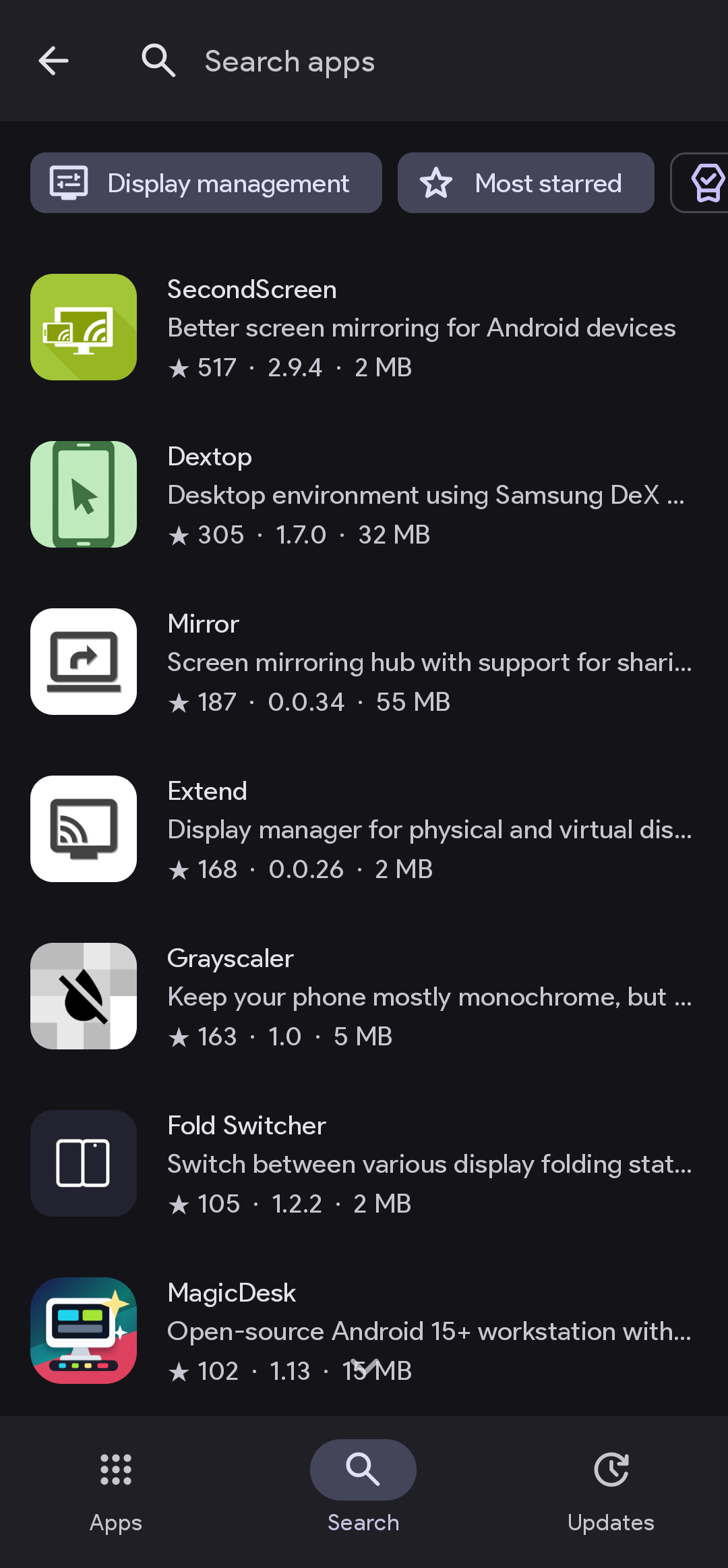 Search and filter apps