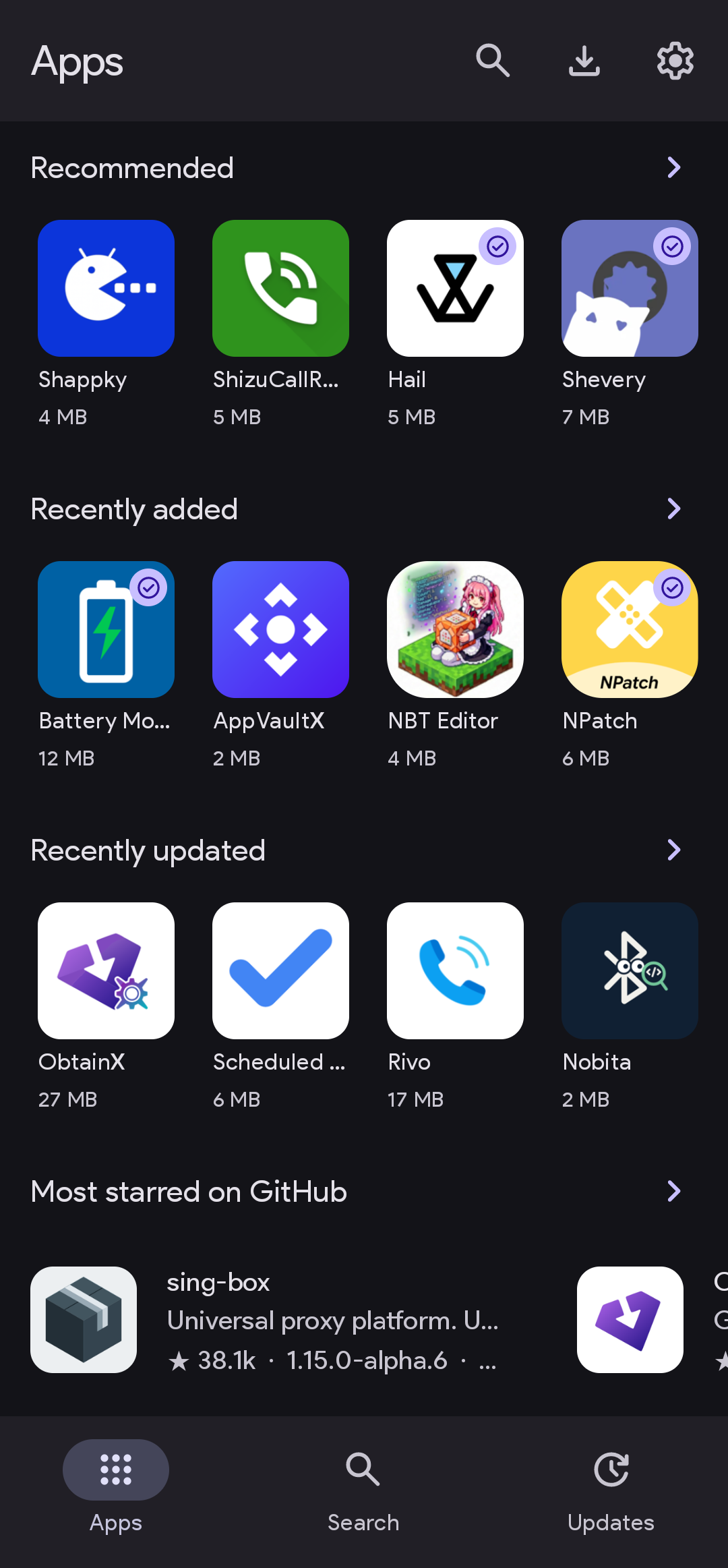 Browse apps by category, recency and popularity