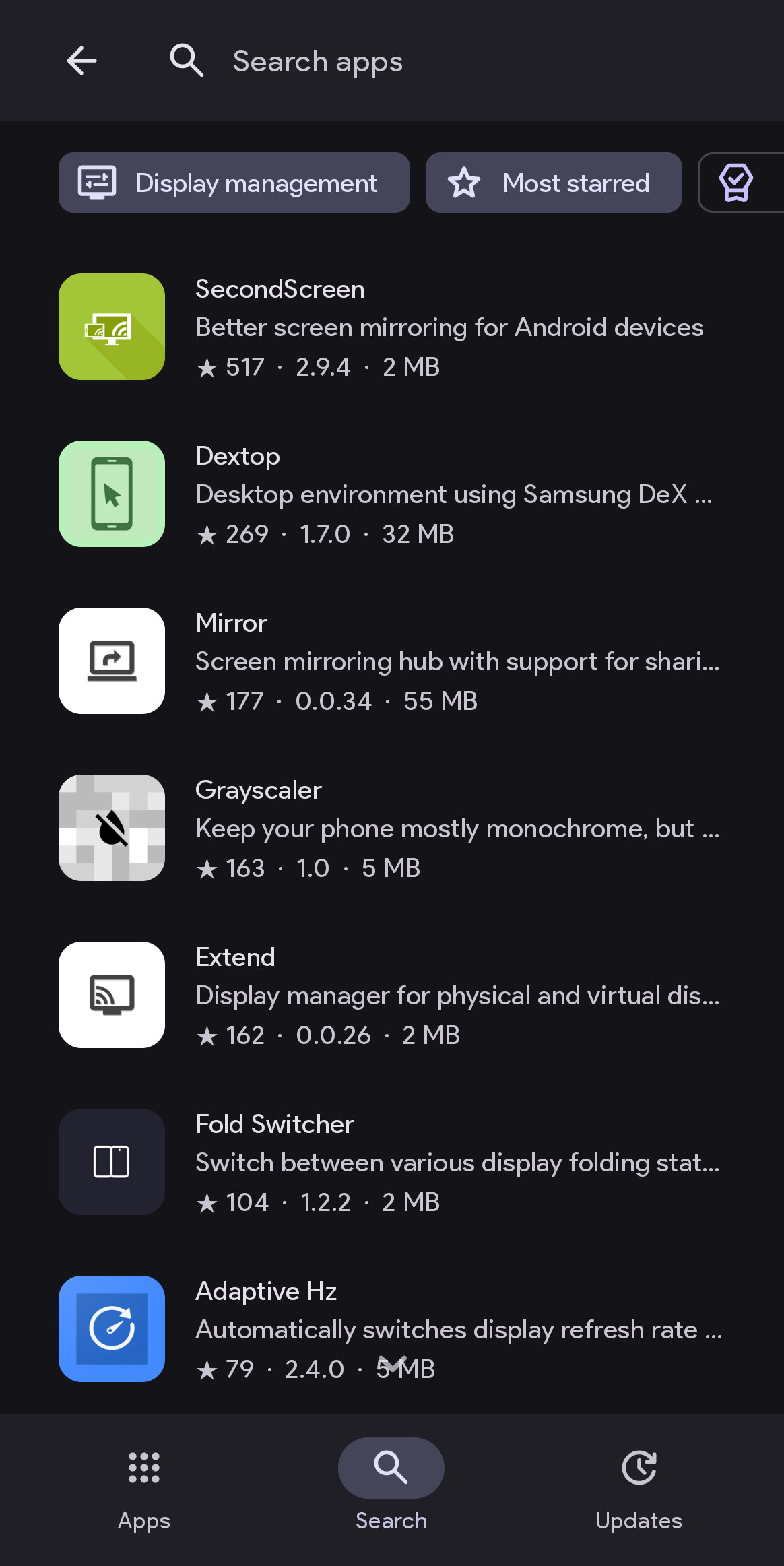 Search and filter apps