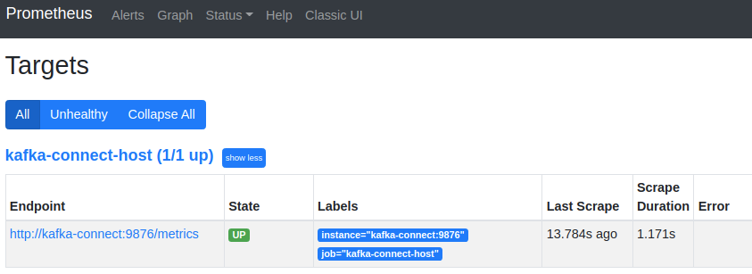 Prometheus scrape target status