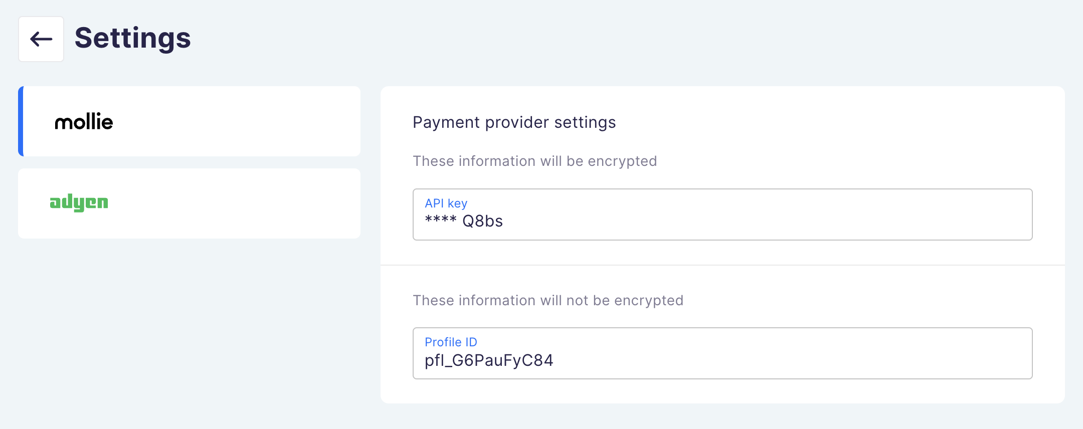 Mollie config inside Saleor dashboard after env variable and profile id were pasted