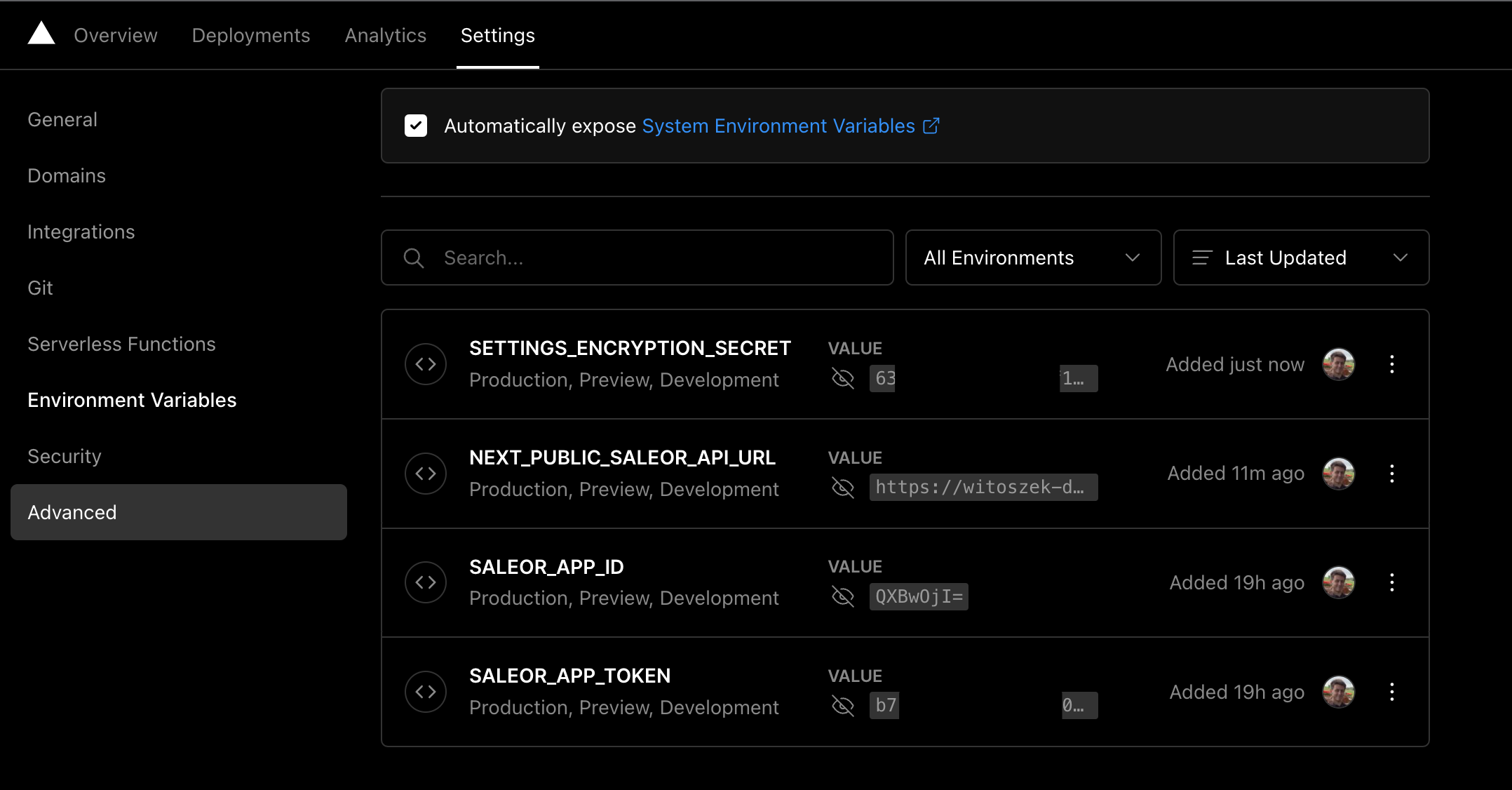 Vercel env variable final configuration