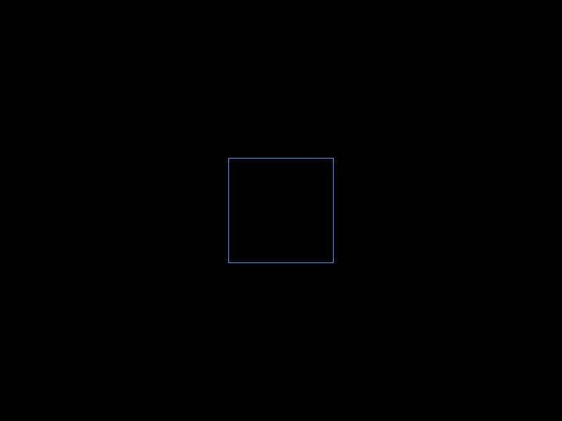 Animated cornflower-blue wireframe cube with back faces culled