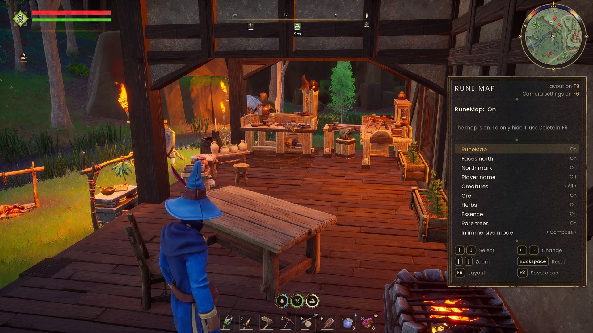 The map settings, F8