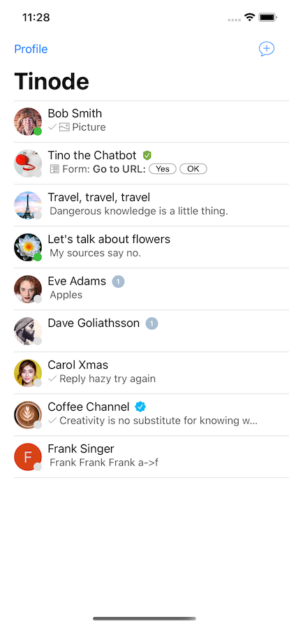 iOS screenshot: list of chats
