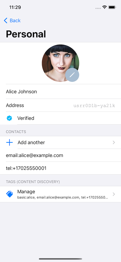 App screenshot - account settings