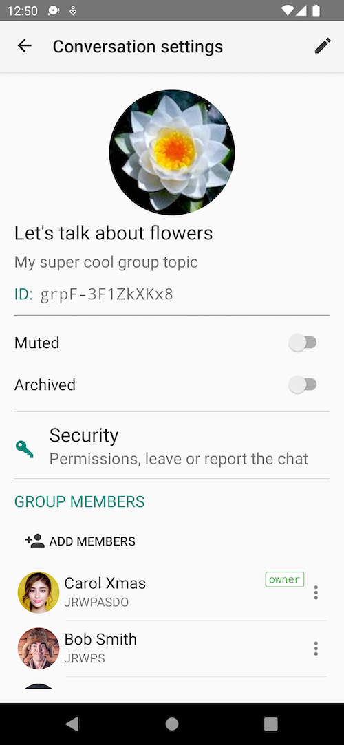 App screenshot - chat settings