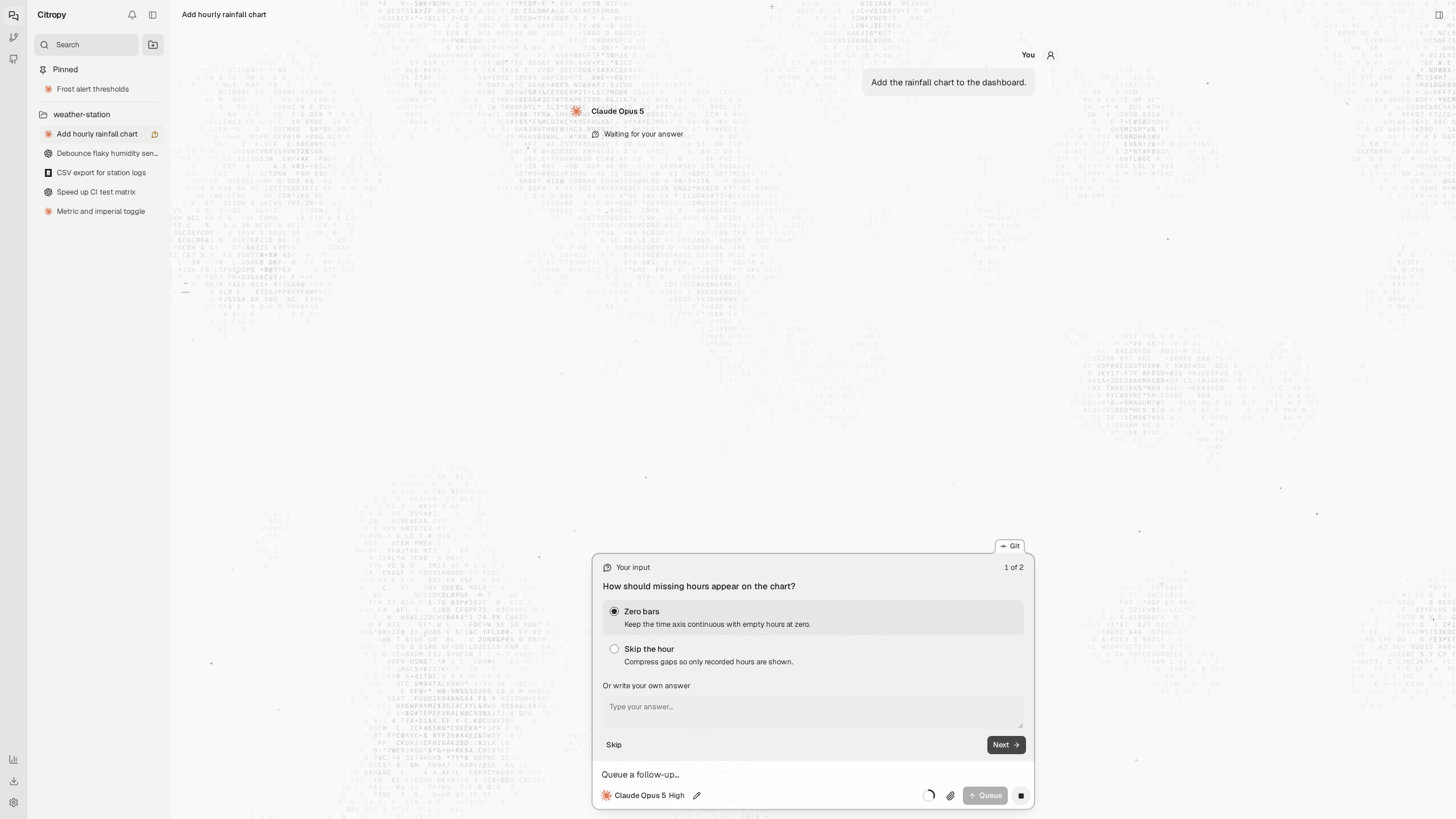 A question from the agent with answer choices above the composer