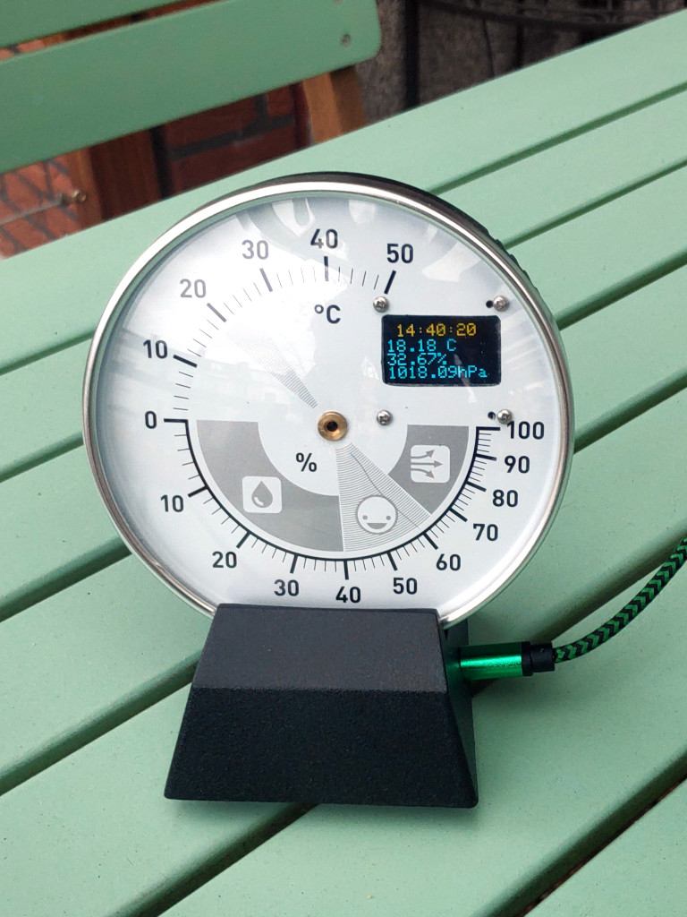 Figure: Finished project built into old desktop thermometer