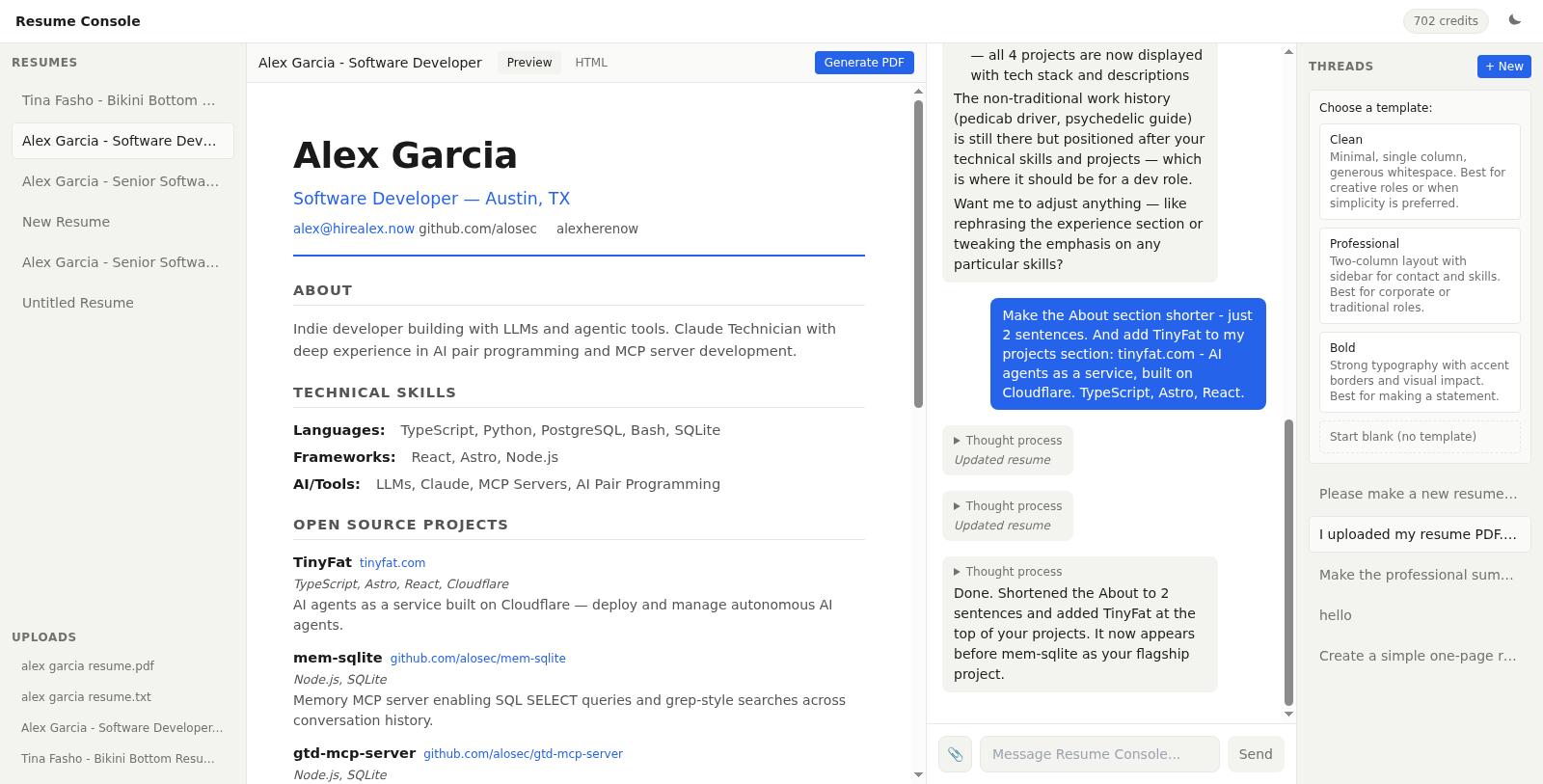 Resume Console