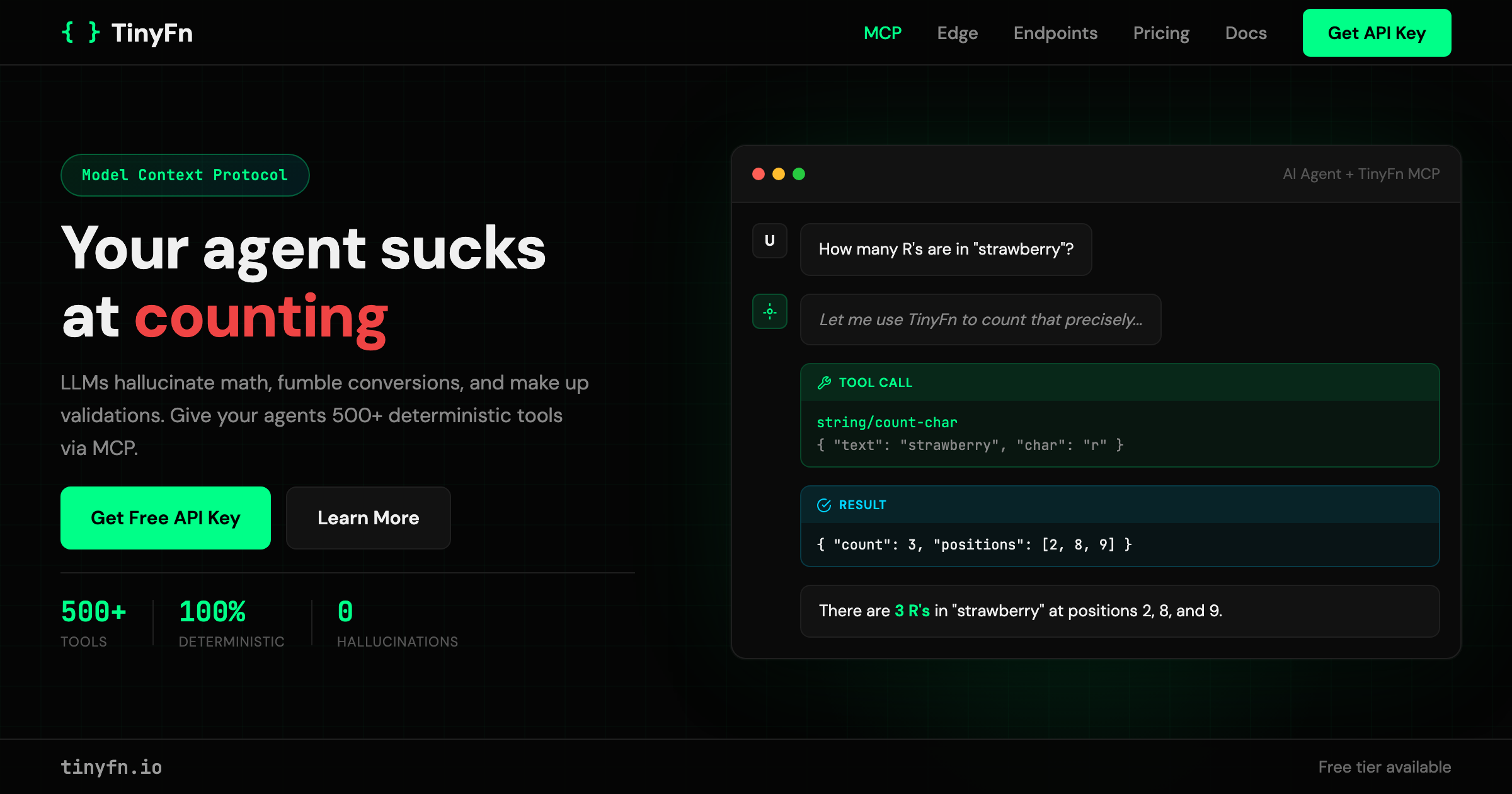TinyFn in action — your agent sucks at counting