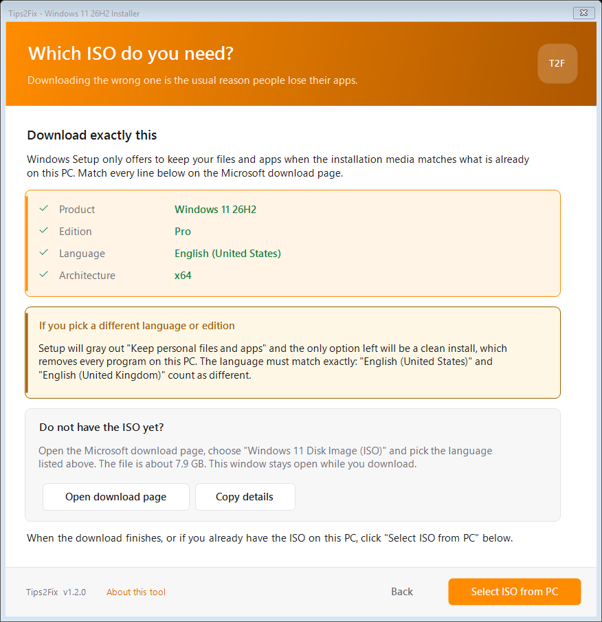 Which ISO do you need screen listing product, edition, language and architecture