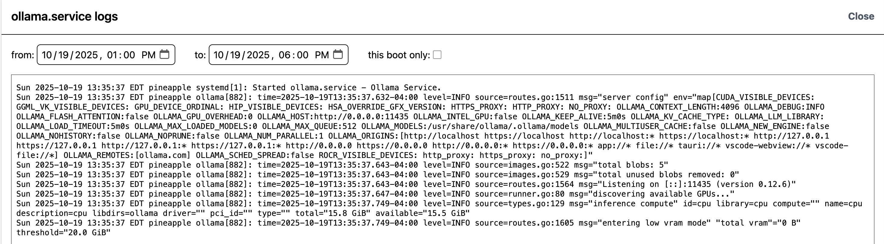 logs of a service