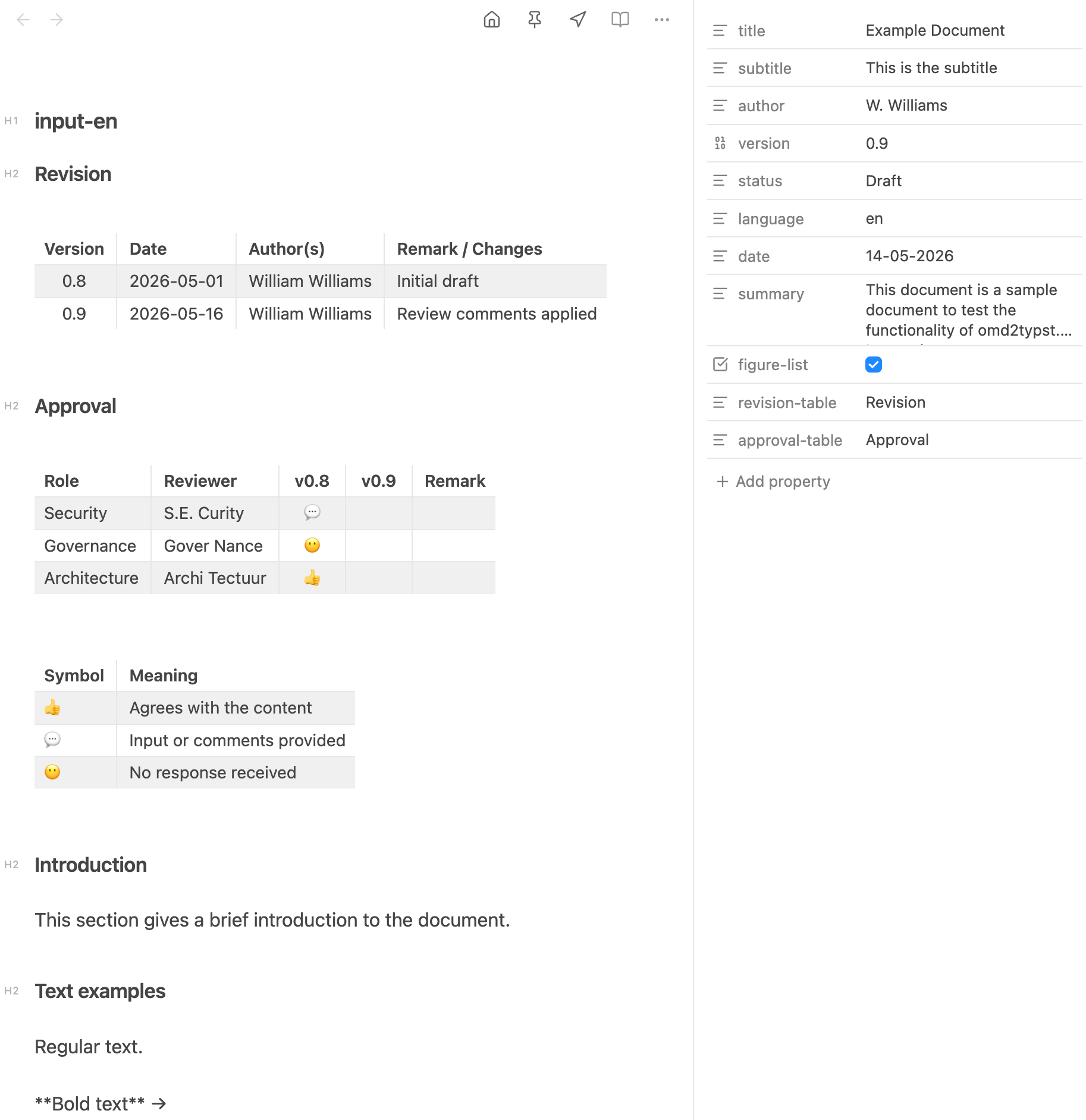 Sample input file — cover page and table of contents