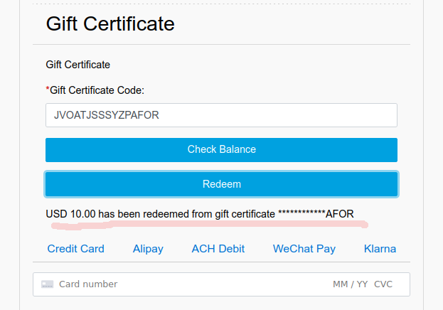 Gift Cert Balance