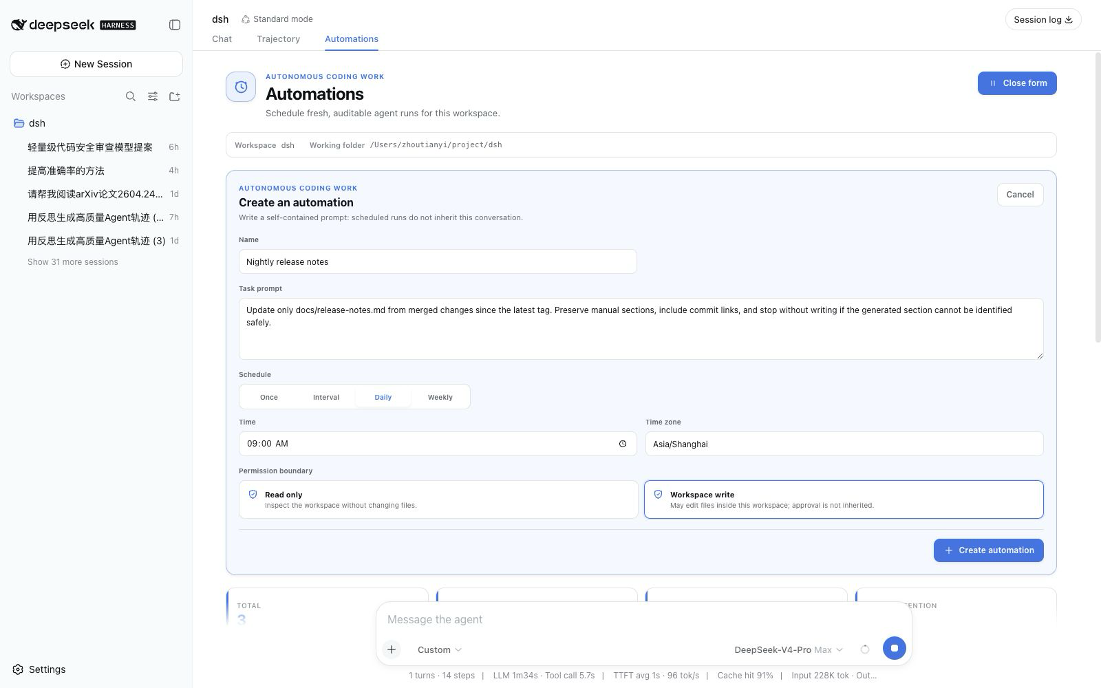 Create form with schedule, time zone, and permission boundary