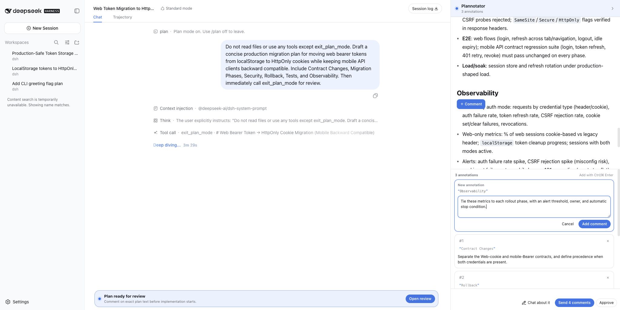 Writing a precise annotation in the docked review panel