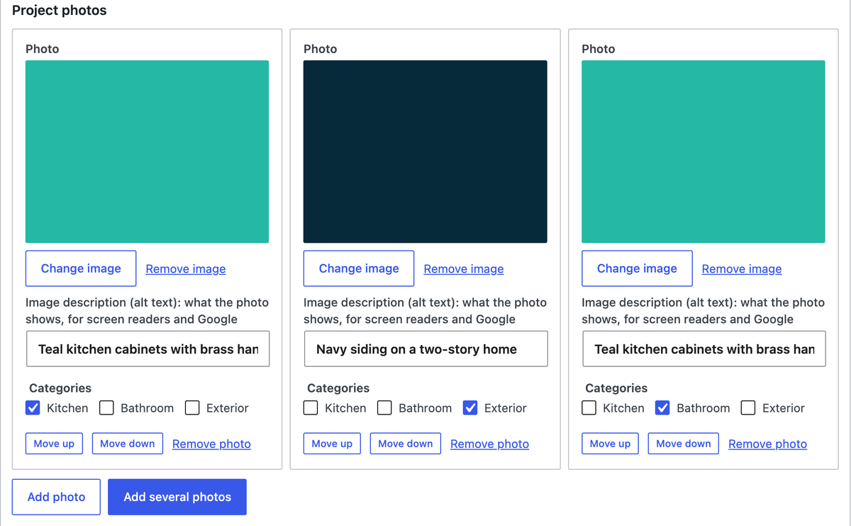Project photos with categories