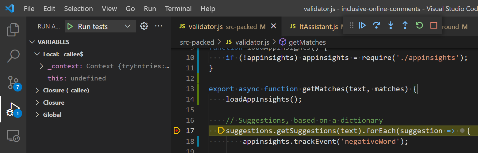 VS Code breakpoint