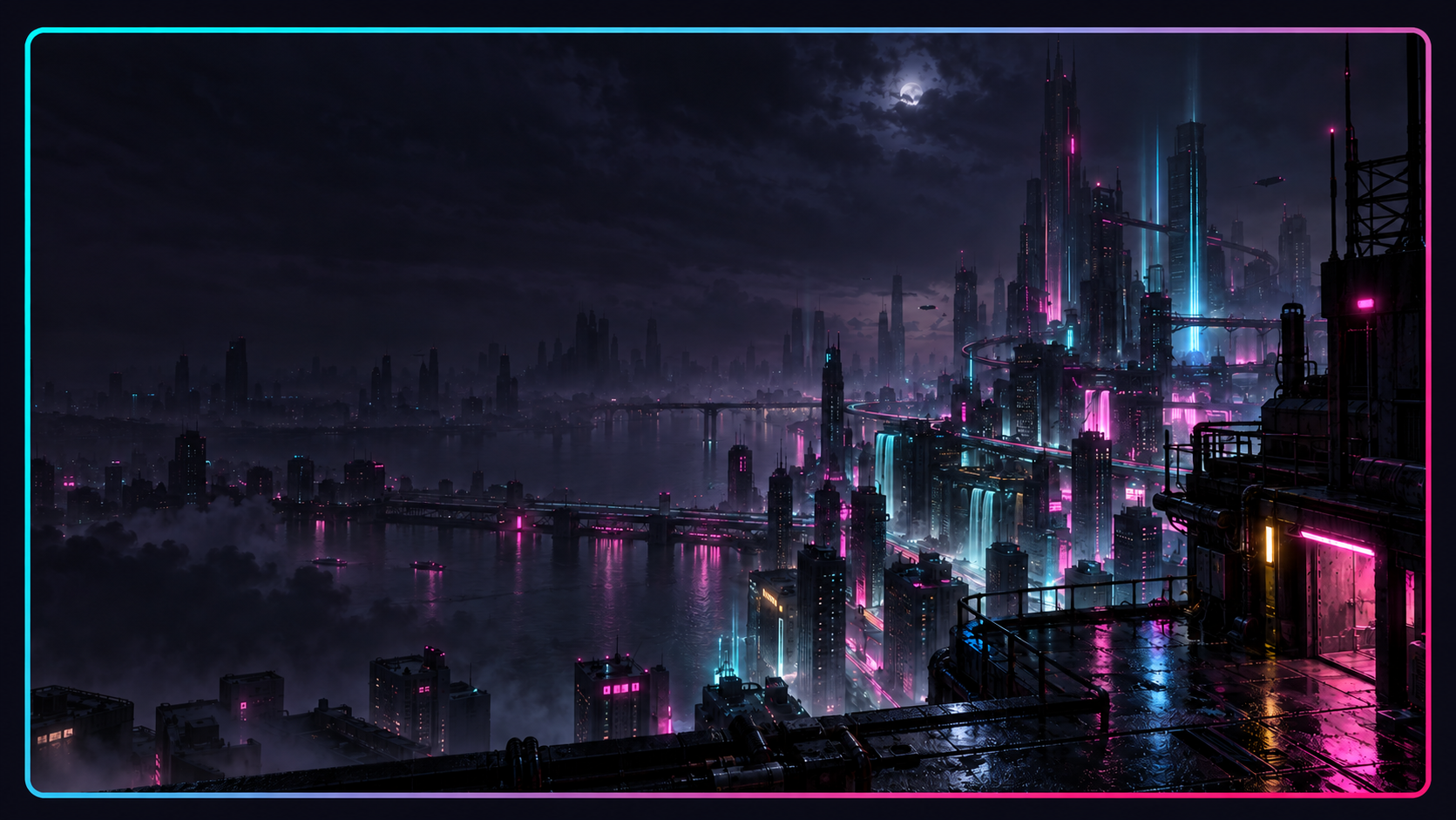 Neon District styled preview with a cyan-to-pink gradient window border