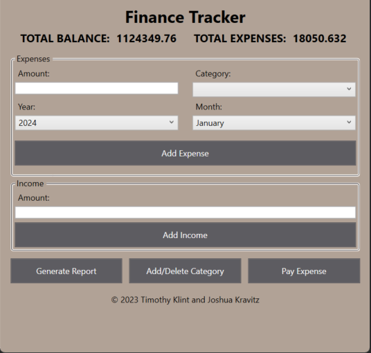 Finance Tracker Main Interface