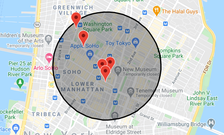 Local pizzerias in NYC in realtime